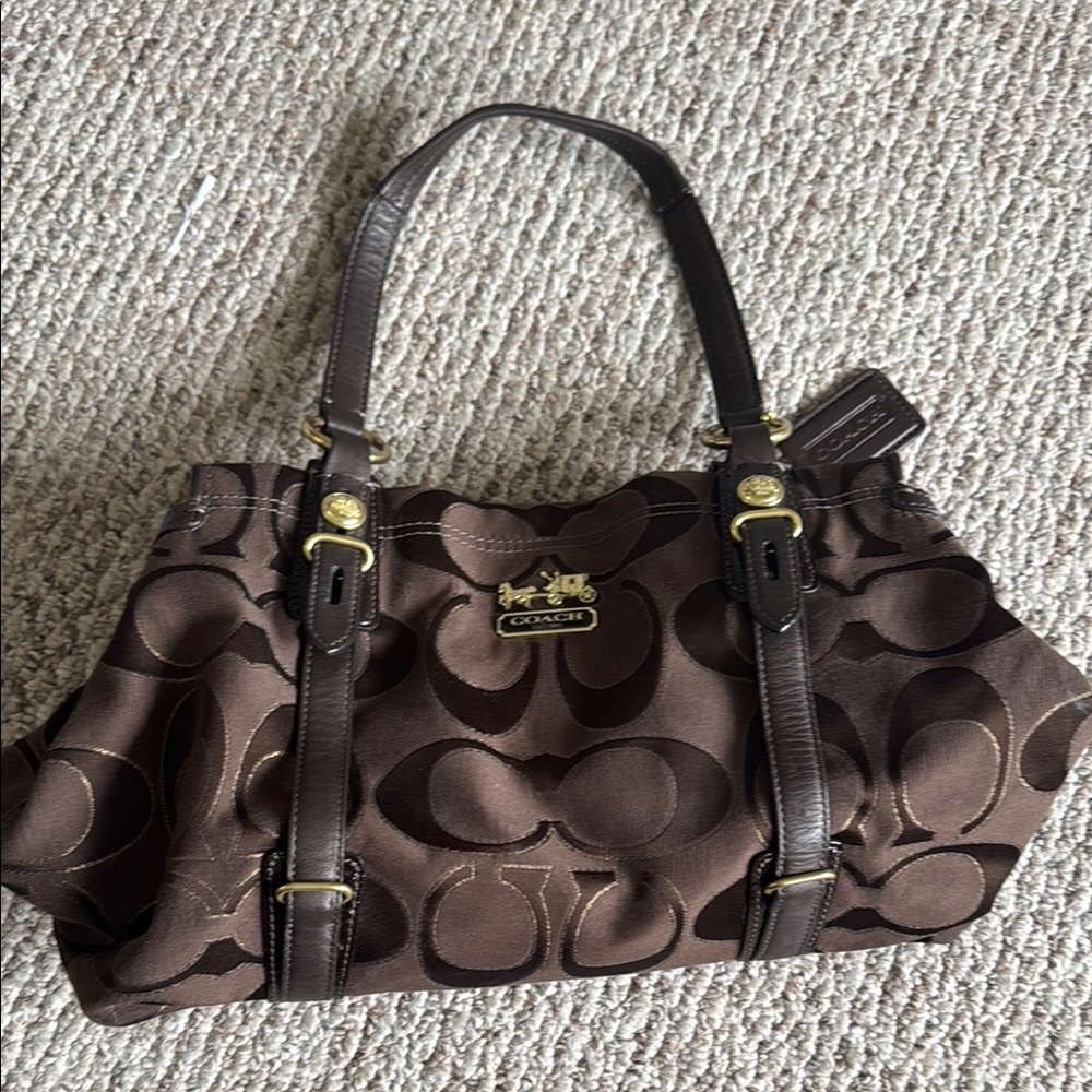 Coach Brown Shoulder Bag with Signature Monogram